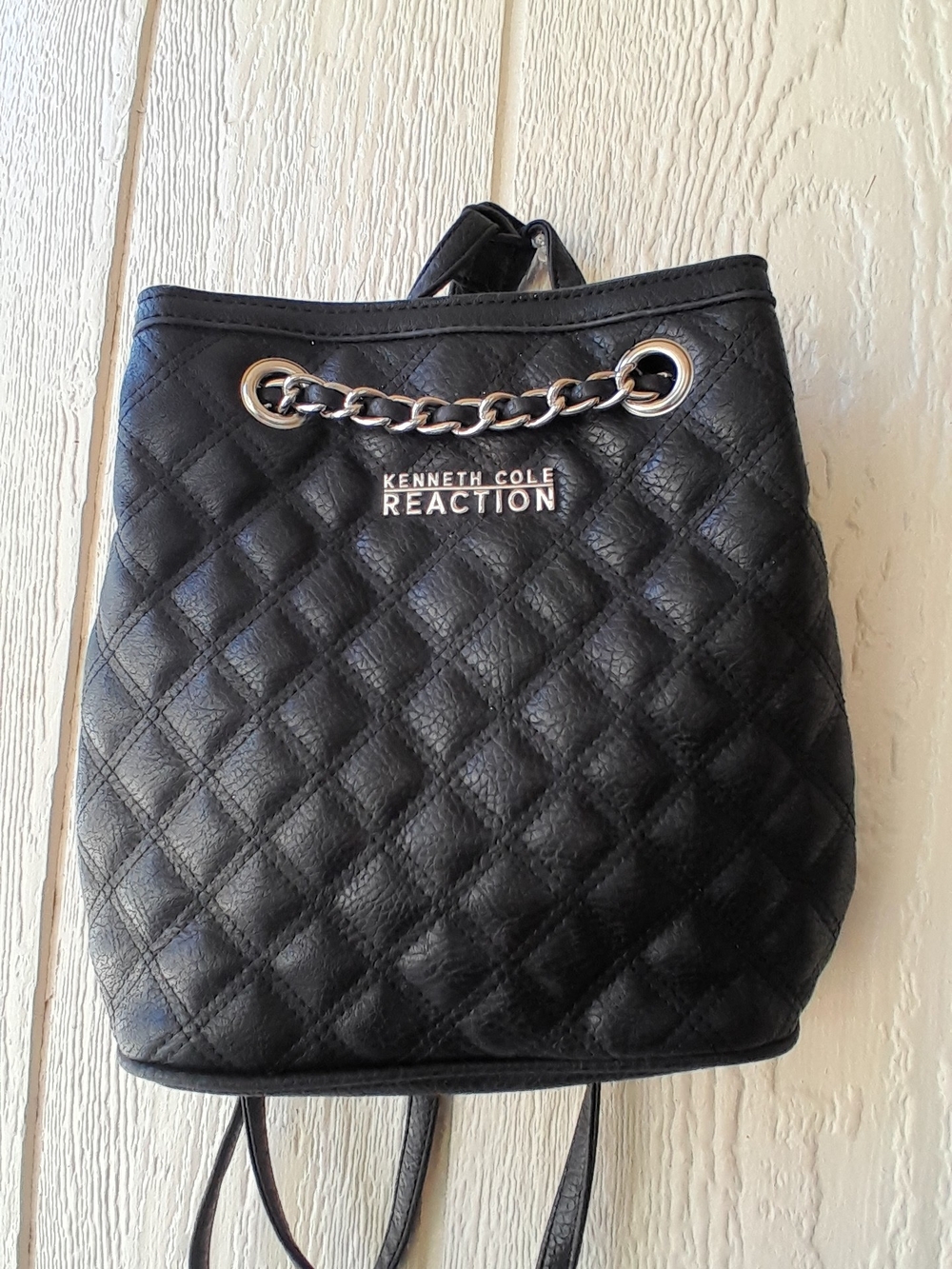 Kenneth Cole Reaction Black Quilted Chain-Accent Backpack